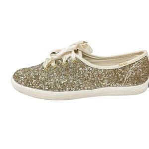 Keds X Kate Spade New York Gold Glitter Shoes with Ribbon Ties Women’s size 6